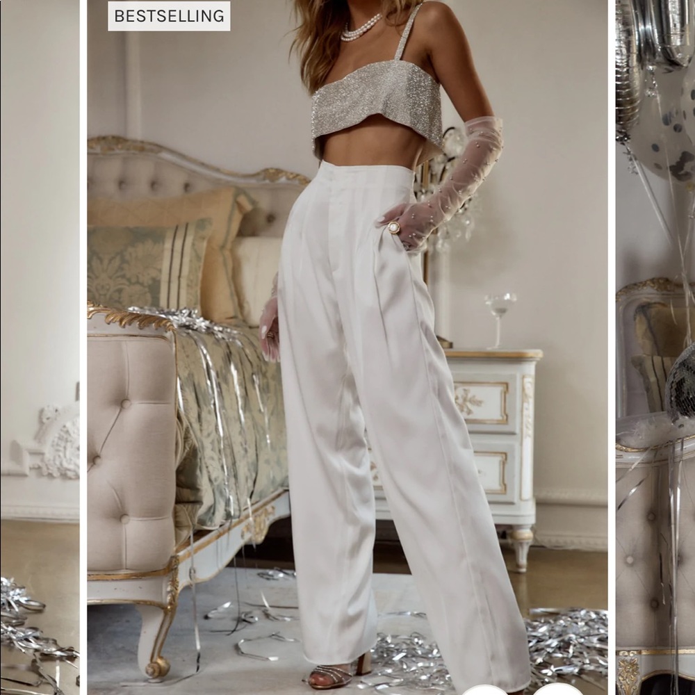 Halley White Satin Trousers 12th Tribe NWT